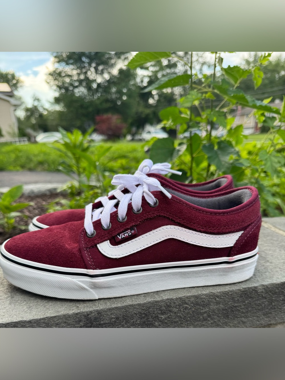 Vans Burgundy Low-Top Sneakers with White Stripe